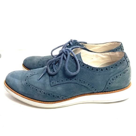 Cole Haan Women’s Lunargrand Blue Suede Wingtip Loafers Shoes Size 7 - Picture 4 of 8
